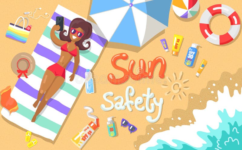 Sun Safety Poster Depicting Woman at Seaside