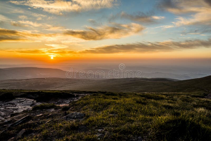 Sunset Over Pen Y Fan, Mountain Range, Wales UK Stock Photo Image of