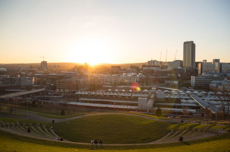The Sun Setting Over the City of Sheffield in South Yorkshire Editorial