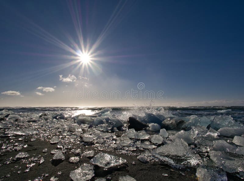 Big Ice Formations At Diamond Beach In Iceland Stock Image