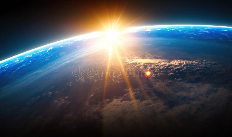 The Sun is Shining Brightly Over the Earth S Horizon Stock Illustration ...