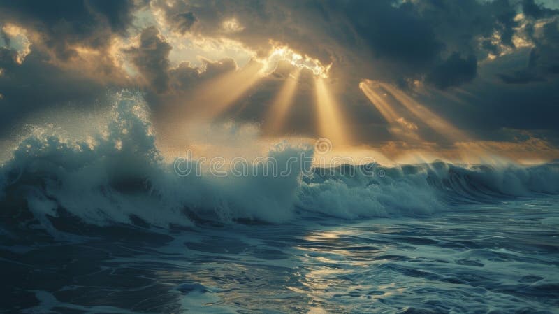 Sun Shining Through Clouds Over Ocean royalty free stock photo