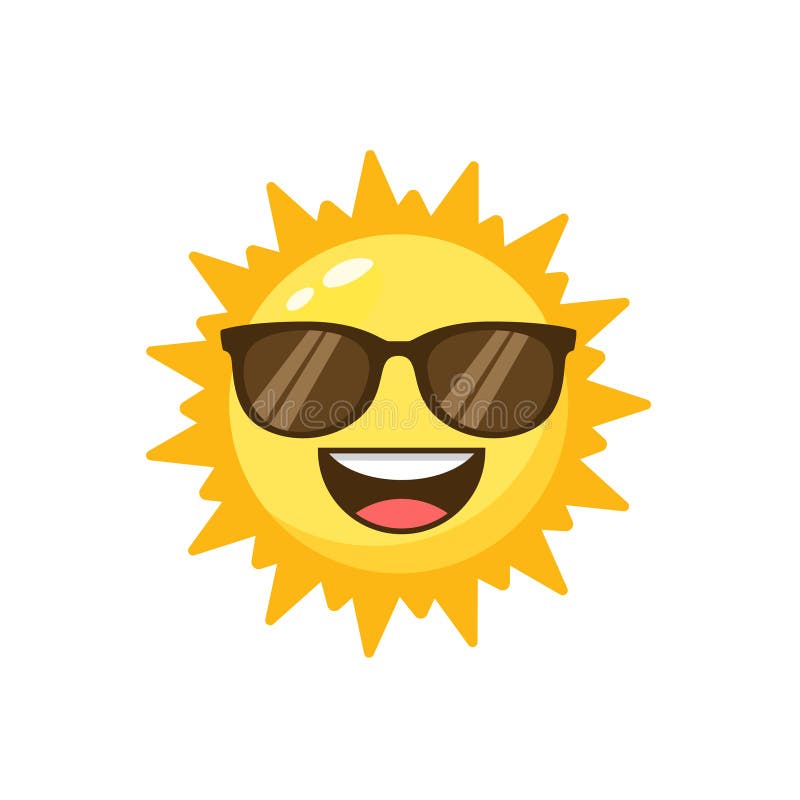 Sun Smile Isolated on White Background. Sun with Glasses Cartoon Style ...