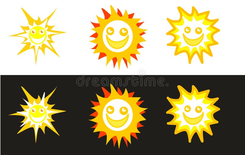 Sun-smiley in den weißen und schwarzen Hintergründen stock abbildung Sun-smiley in den weißen und schwarzen Hintergründen stock abbildung