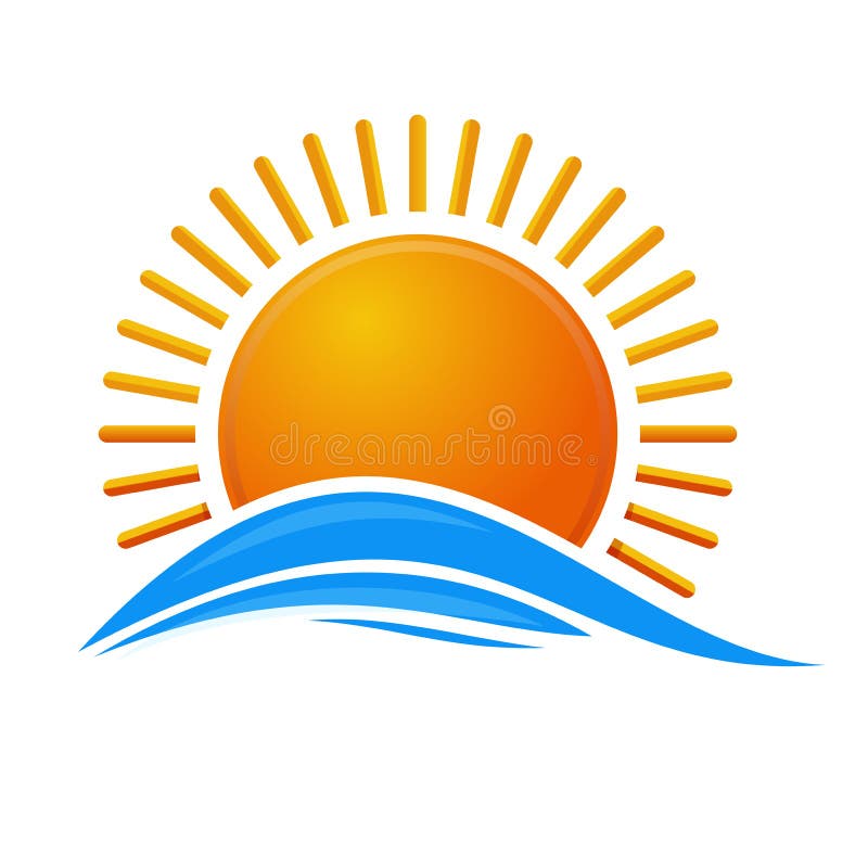 Sun sobre el mar Icono del logotipo de la salida del sol ilustración del vector Sun sobre el mar Icono del logotipo de la salida del sol ilustración del vector