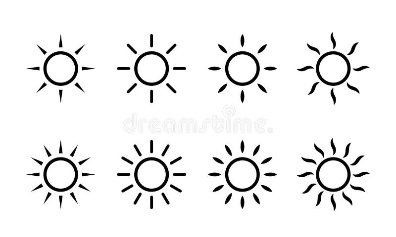Sun vector sunshine line icons. Simple sun icon with rays or sunlight beams royalty free illustration