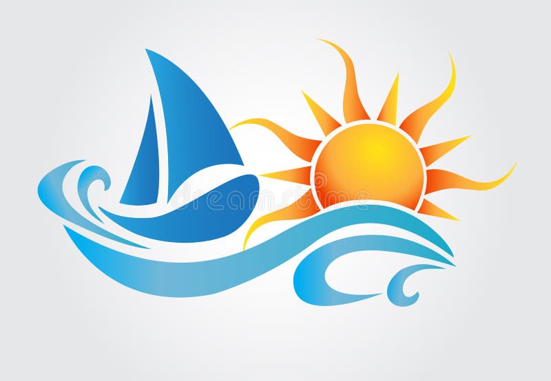 Sun and waves boat logo vector