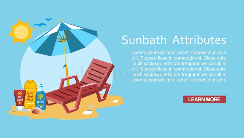 Sunbath summer time holiday vacation vector illustration. Sun safety tips and sunburn remedies concept, sun protection