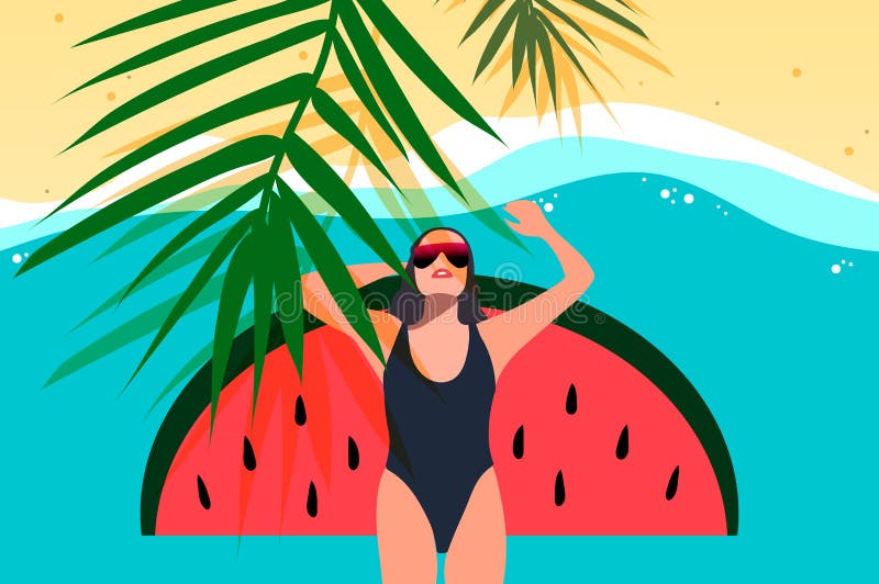 Sunbath маленькой девочки на пляже r Летние каникулы, концепция партии пляжа, иллюстрация вектора бесплатная иллюстрация Sunbath маленькой девочки на пляже r Летние каникулы, концепция партии пляжа, иллюстрация вектора бесплатная иллюстрация