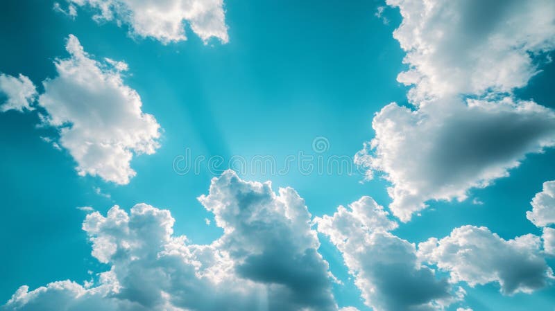 Sunbeams Shining Through White Clouds in a Vibrant Blue Sky vector illustration