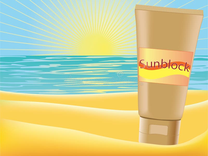 Vector illustration of a sunblock on a beach