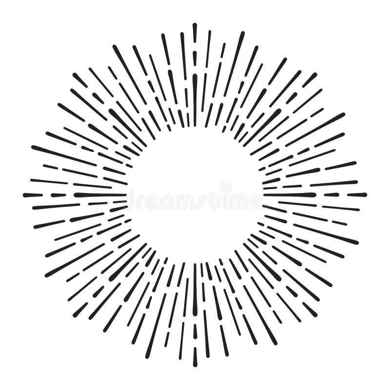 Sunburst Doodle Line Art. Hand Drawn Sun Burst, Round Banner with