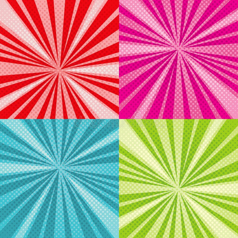 Sunburst promieni wystrzału sztuki komiczni wektorowi tła ustawiający z halftone raster gradientami ilustracja wektor Sunburst promieni wystrzału sztuki komiczni wektorowi tła ustawiający z halftone raster gradientami ilustracja wektor