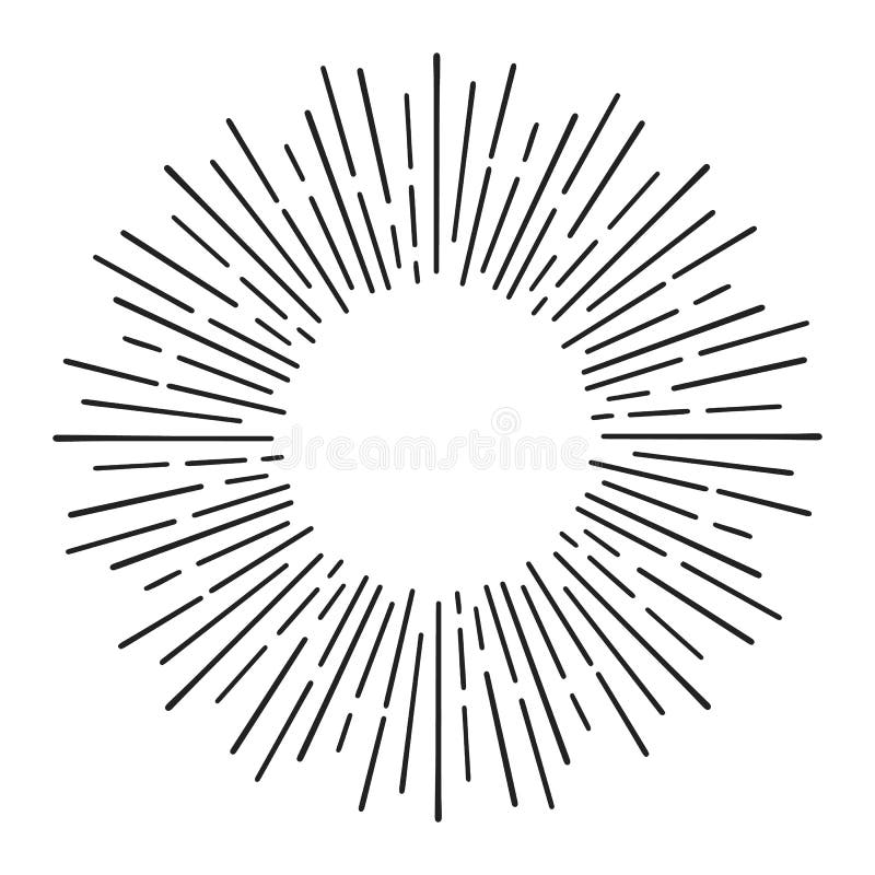 Sunburst линия искусство каракули. Взрыв солнца руки знамя вычерченного круглое со взрывом раунда. Чёрный лучей в стиле ретро ради бесплатная иллюстрация