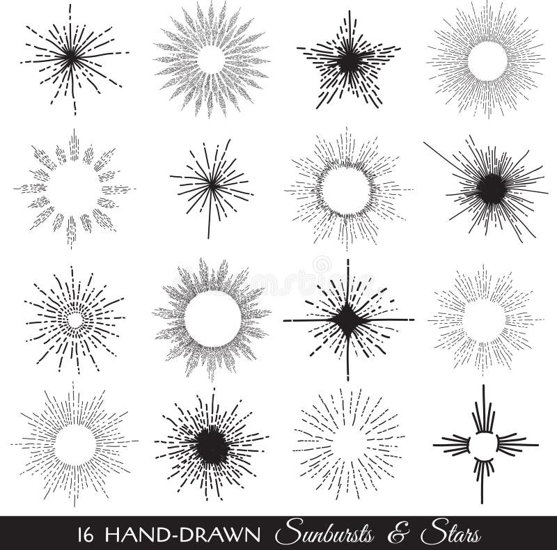 Sunbursts and Stars - hand-drawn royalty free illustration Sunbursts and Stars - hand-drawn royalty free illustration