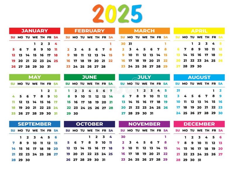 2025 Sunday Start Landscape Color Calendar Stock Illustration ...