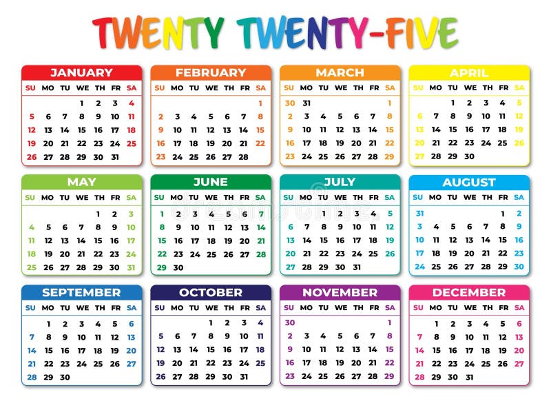 2025 Sunday Start Landscape Color Calendar Stock Illustration ...