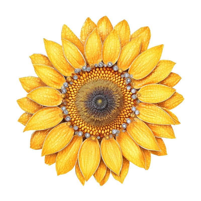 Sunflower Drawing with a Black Outline on a White Background Stock