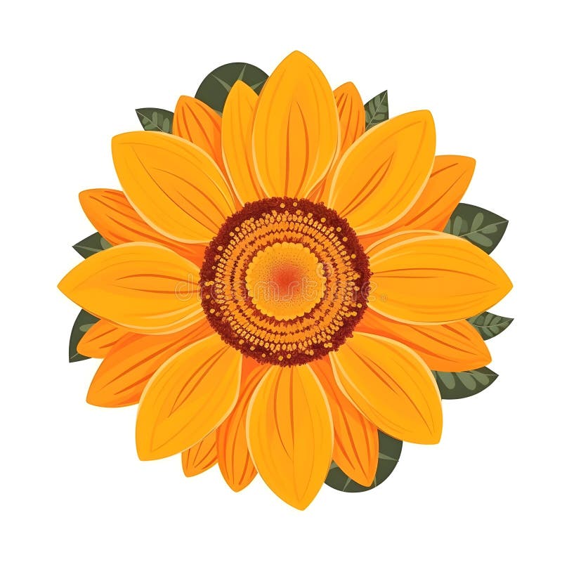 Sunflower Drawing with a Black Outline on a White Background Stock
