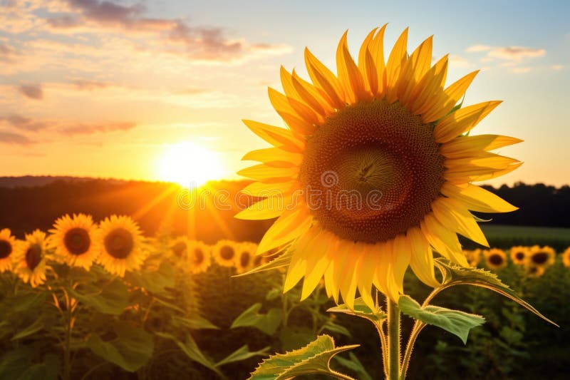 A Sunflower in a Field Turning Toward the Sun, Positivity Stock