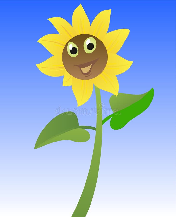 Sunflower. Funny Cartoon Character. Vector Flat Illustration. Stock