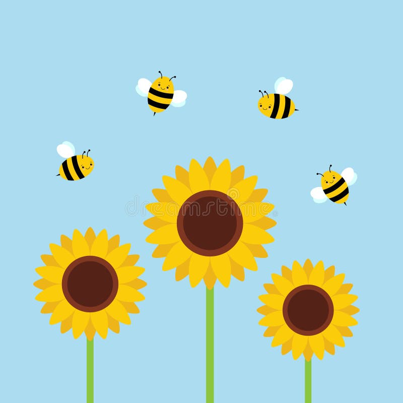 Sunflower Garden with Flying Bees, Beautiful Summer Background Cartoon Vector Illustration. Stock Vector - Illustration of cheerful, animal: 195669978 Sunflower Garden with Flying Bees, Beautiful Summer Background Cartoon Vector Illustration. Stock Vector - Illustration of cheerful, animal: 195669978