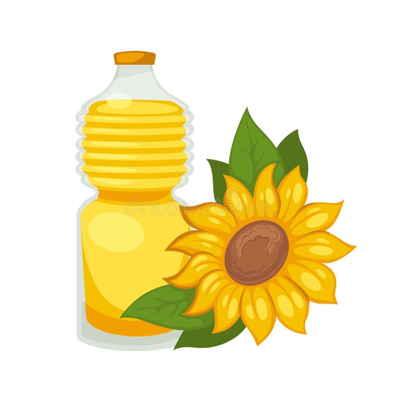 Sunflower Oil in Bottle. Vector Flat Isolated Icon Stock Vector