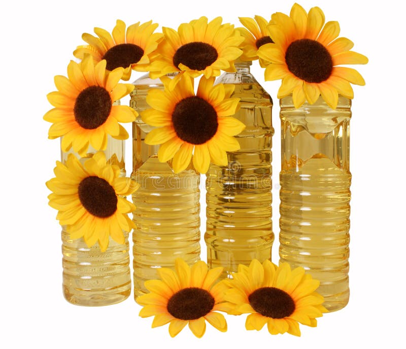 Sunflower oil in bottles stock image. Image of additive 7219357