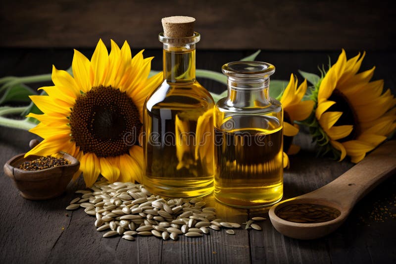 Sunflower Oil in a Glass Bottle. AI Generated Stock Illustration Illustration of sunflower