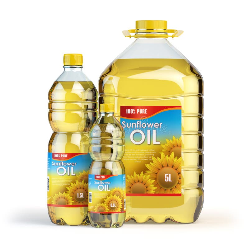 Sunflower oil in plastic bottles on white. royalty free illustration