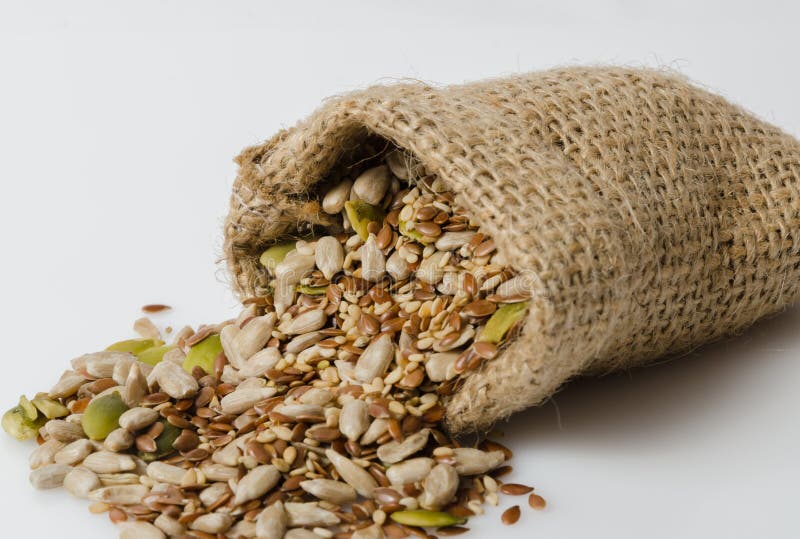 Sunflower, Pumpkin, Flax and Sesame seeds in a bag a