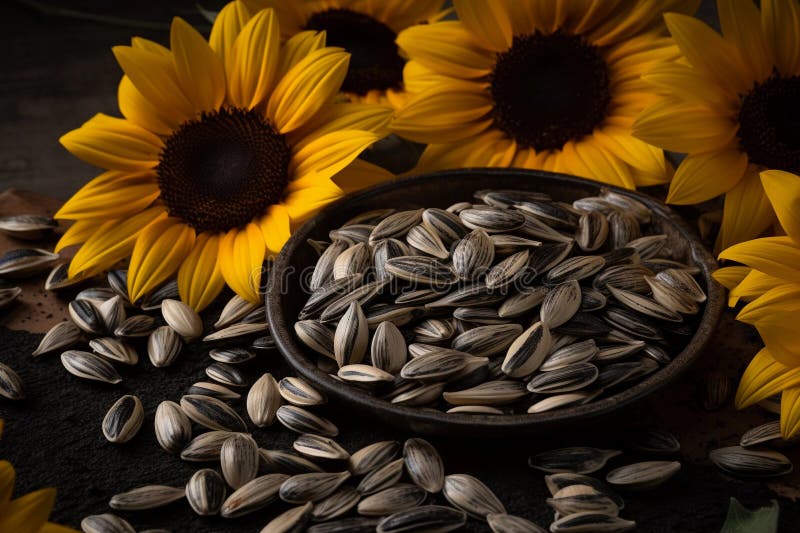 Sunflower Seeds and Sunflower. AI Generated Stock Illustration