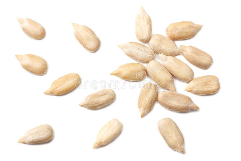 Sunflower seeds isolated on white background. top view