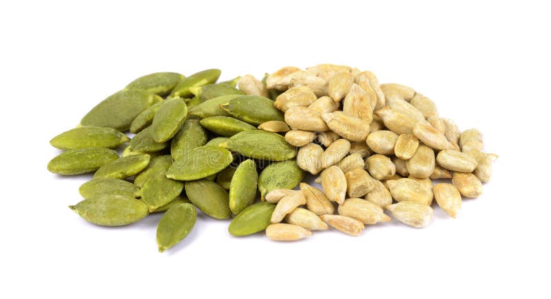 Sunflower Seeds and Pumpkin seeds Isolated on White Background stock photo Sunflower Seeds and Pumpkin seeds Isolated on White Background stock photo