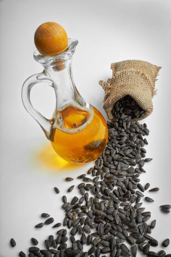 Sunflower Seeds And Vegetable Oil In A Bottle Stock Image Image of
