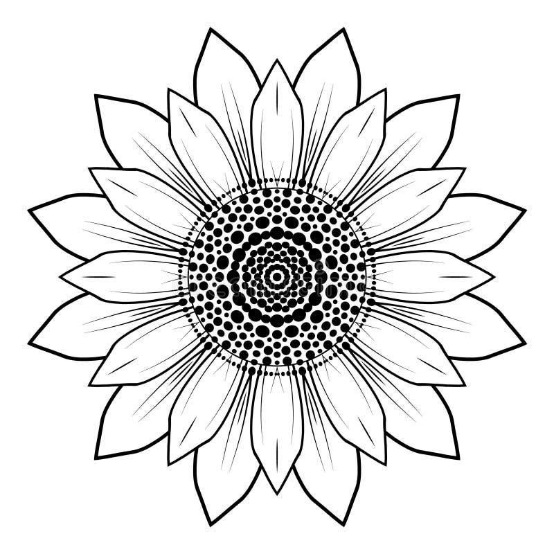 Sunflower Silhouette. Outline Drawing of a Flower in Vector. Stock ...