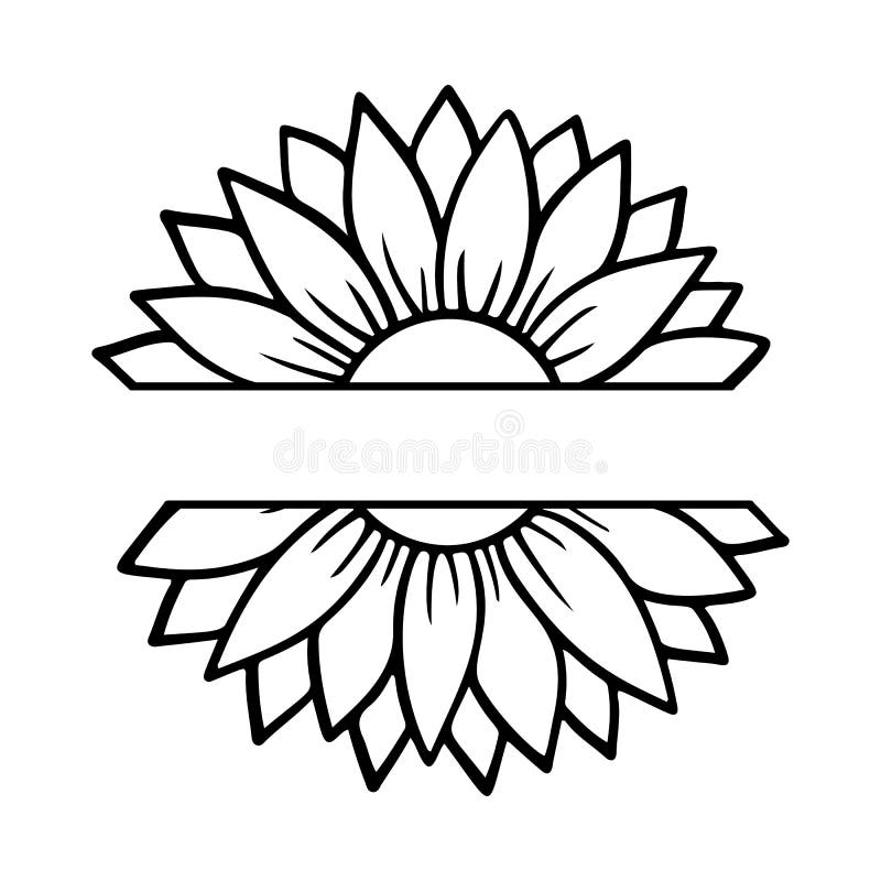 Sunflower Split Monogram. Flower Silhouette Vector Illustration