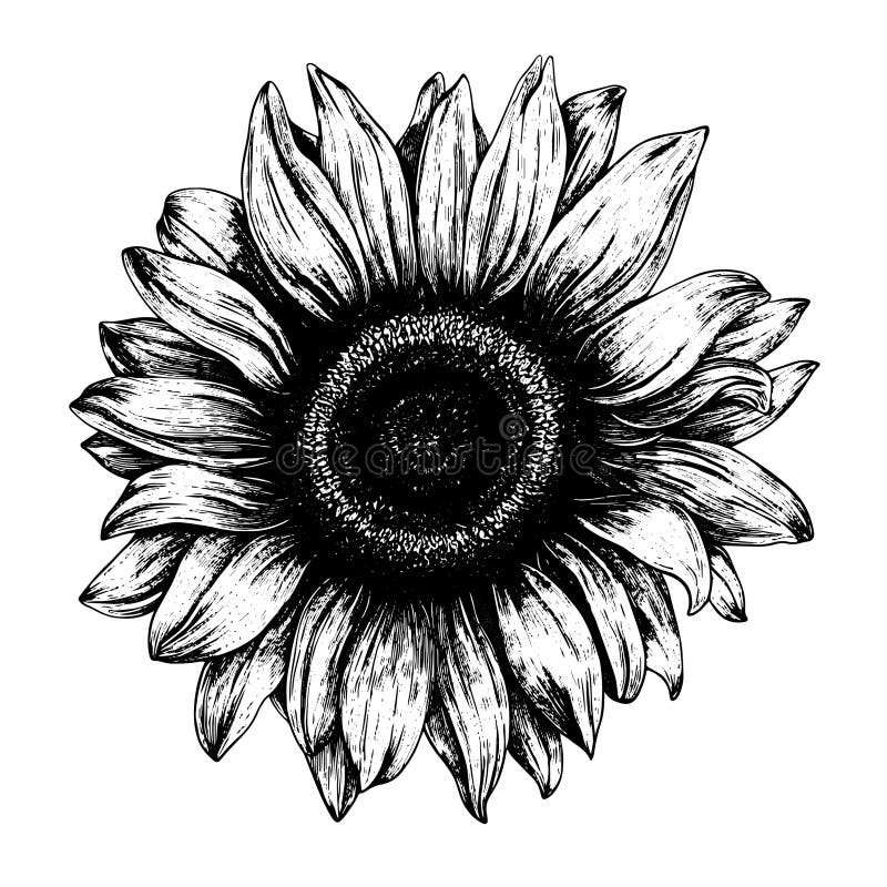 Sunflower Vector Drawing. Isolated Hand Drawn, Engraved Style ...