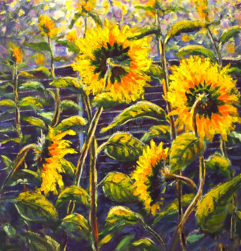 Sunflowers Acrylic, Oil painting Original handpainted art of sunflower flowers, beautiful gold sunflowers in sun flowers on canvas royalty free stock photos Sunflowers Acrylic, Oil painting Original handpainted art of sunflower flowers, beautiful gold sunflowers in sun flowers on canvas royalty free stock photos