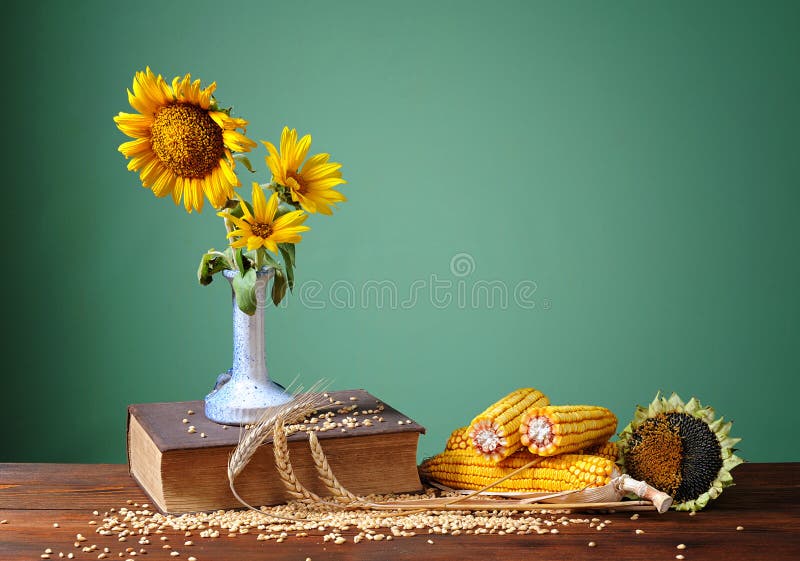 Sunflowers in a ceramic vase