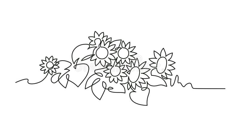 Sunflowers continuous one line vector drawing stock illustration Sunflowers continuous one line vector drawing stock illustration