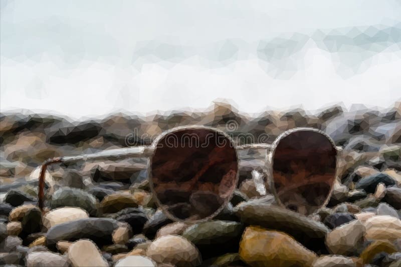 Sunglasses lying on a rocky shore against the backdrop of sea waves stock images