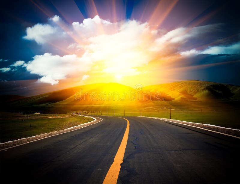 Sunlight above the road.