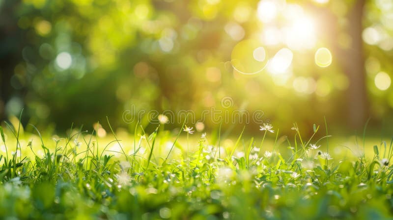 A grassy field illuminated by the sun shining through a dense stand of trees, creating dappled light and shadows on the ground. AI generated. A grassy field illuminated by the sun shining through a dense stand of trees, creating dappled light and shadows on the ground. AI generated