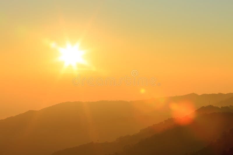 Sunlight in the Morning.the Mountain and the Orange Sky. Stock Photo Image of cloudscape, asia
