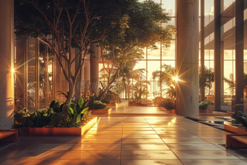 Sunlight pouring through the windows of a modern building royalty free stock image