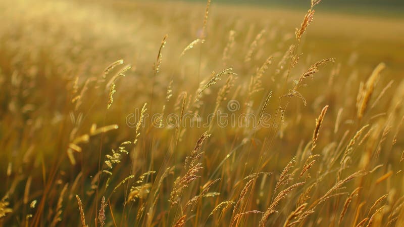 Sunlight on Tall Grass Field stock photo