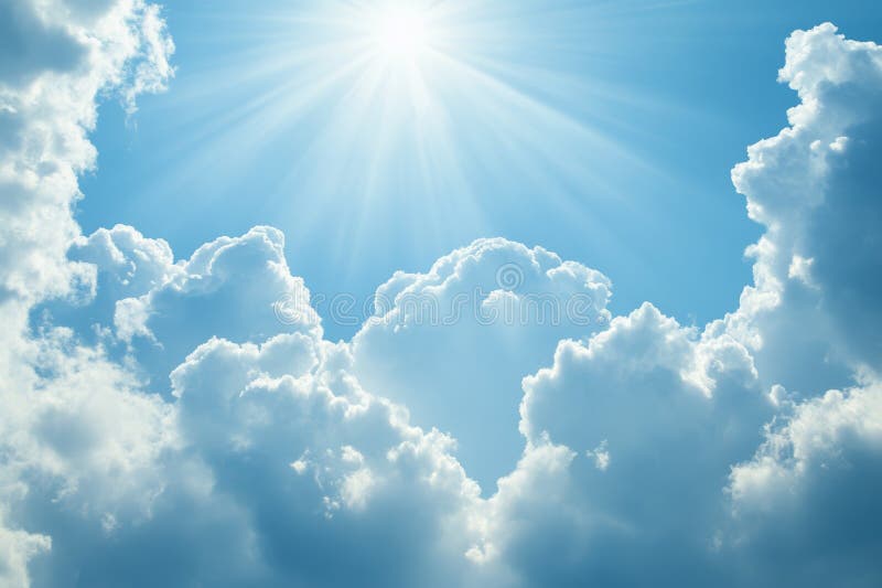 Sunlit Clouds in a Clear Blue Sky Tworzenie pokojowej i pogodnej atmosfery ilustracji