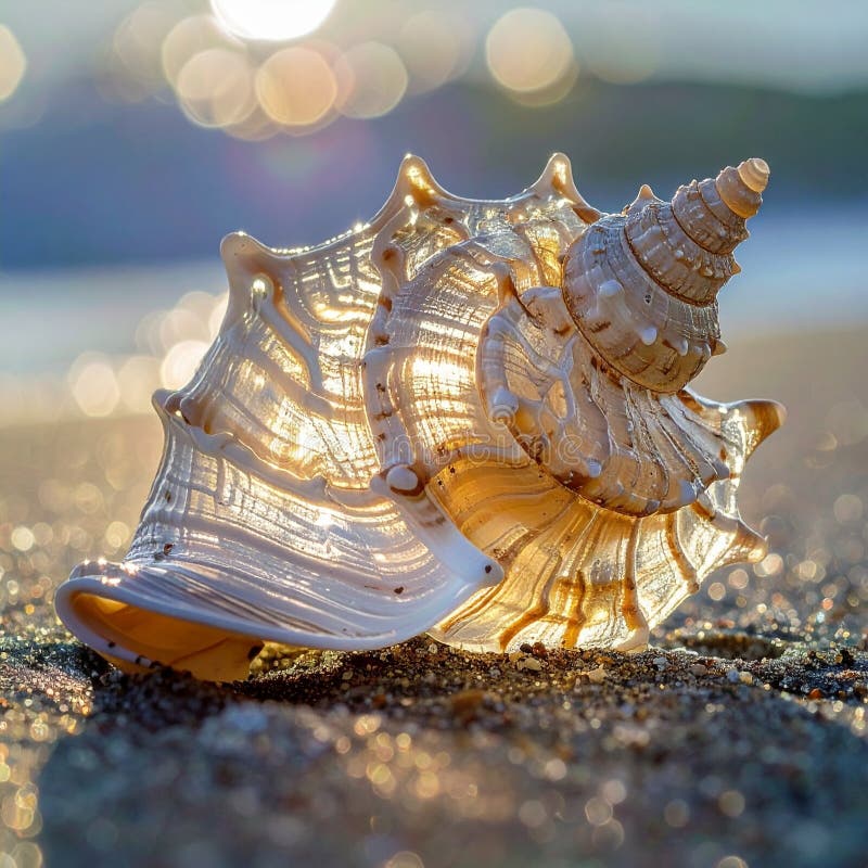 Sunlit Conch Shell Glowing on the Shore vector illustration
