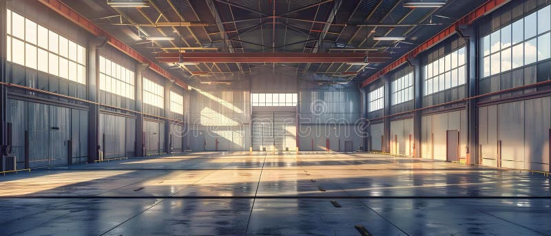 Sunlit Industrial Haven: Minimalist Distribution Center. Concept Sunlit, Industrial, Minimalist royalty free illustration